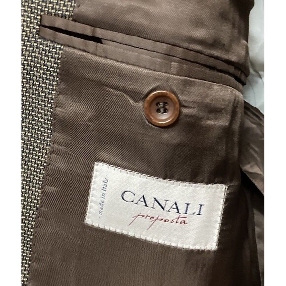 Men's Canali Proposta Blazer Silk Blend Brown Micro Check Size 56L(EU) 46L(US) - Picture 6 of 8